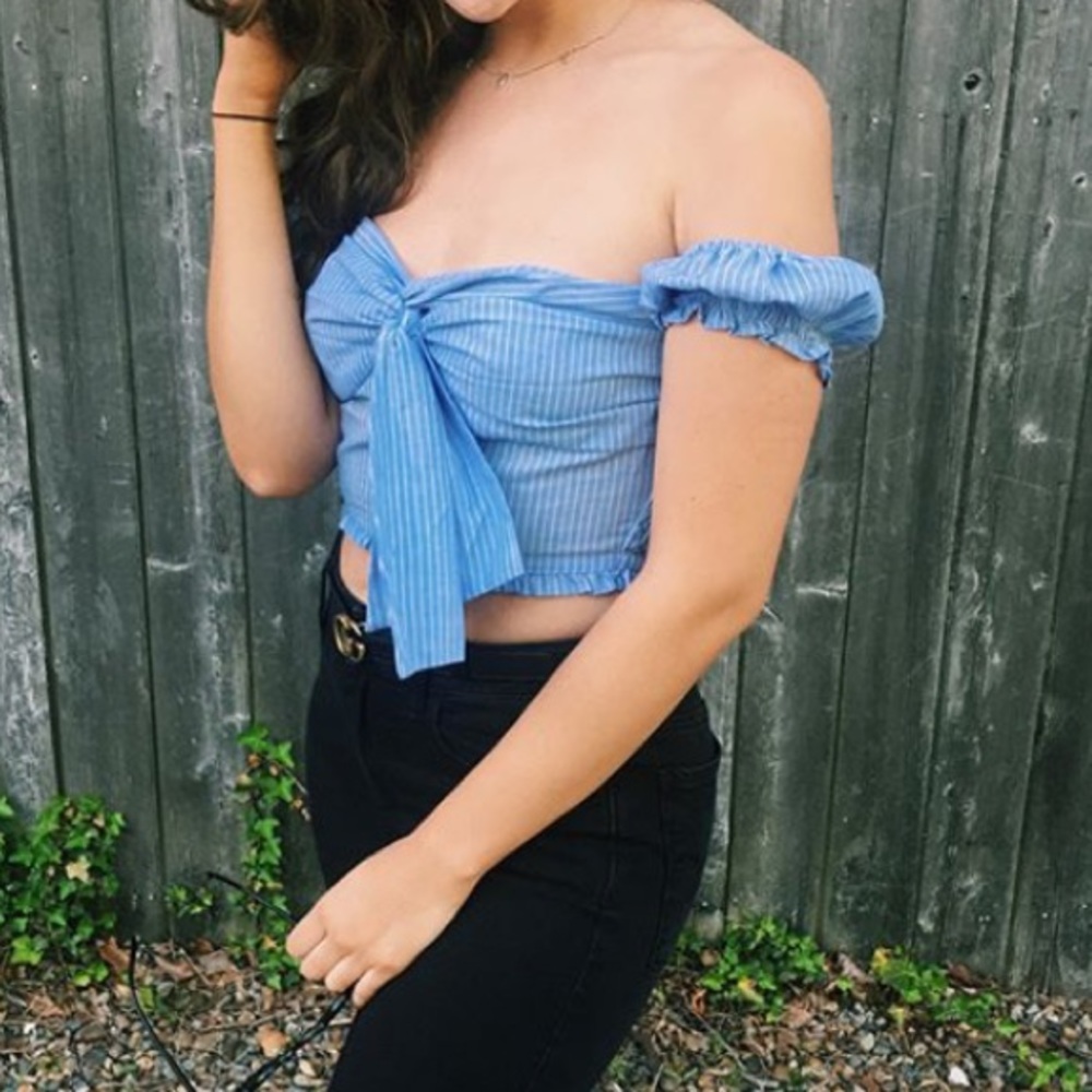 Pinstripe Off the Shoulder Top